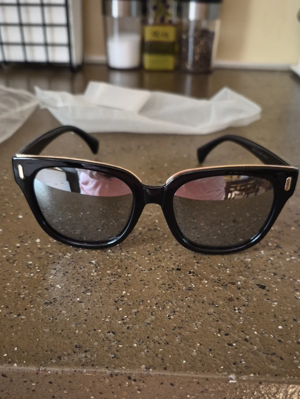 Women's Black Square Fashion Sunglasses with Subtle Gold Accent